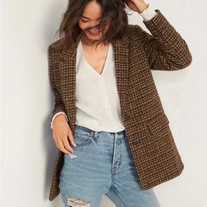 NWOT Old Navy Oversized Plaid Soft-Brushed Tweed Blazer